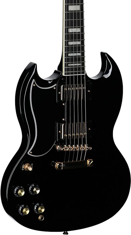 open zoom image for Epiphone Inspired by Gibson SG Custom Electric Guitar, Left-Handed (with Gig Bag), Ebony, Full Left Front