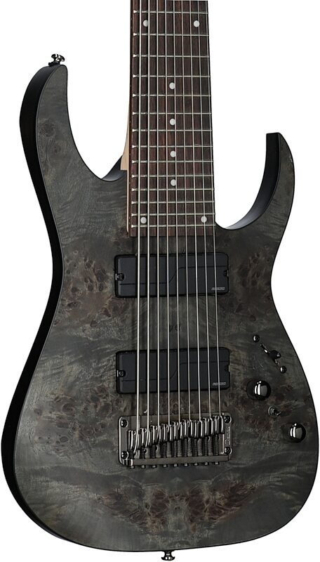 open zoom image for Ibanez RG9PB Electric Guitar, 9-String, Transparent Gray Flat, Full Left Front