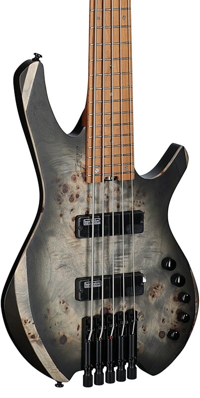 open zoom image for Cort Space 5 Headless Electric Bass, Stardust Black, Full Left Front