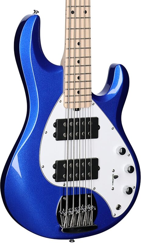 open zoom image for Sterling by Music Man Ray5HH Electric Bass, 5-String, Cobra Blue, Hard Maple Fretboard, Full Left Front