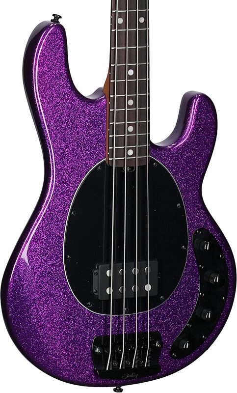 open zoom image for Sterling by Music Man StingRay RAY34 Electric Bass, Purple Sparkle, Rosewood Fretboard, Full Left Front