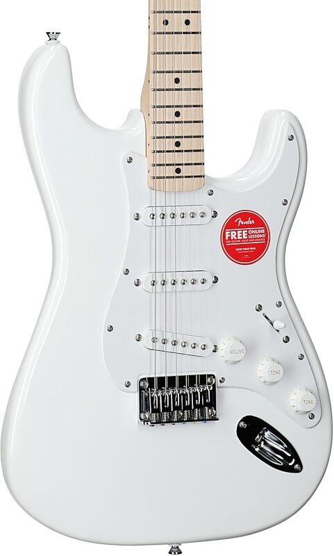 open zoom image for Squier Sonic Hard Tail Stratocaster Electric Guitar, Maple Fingerboard, Arctic White, Full Left Front