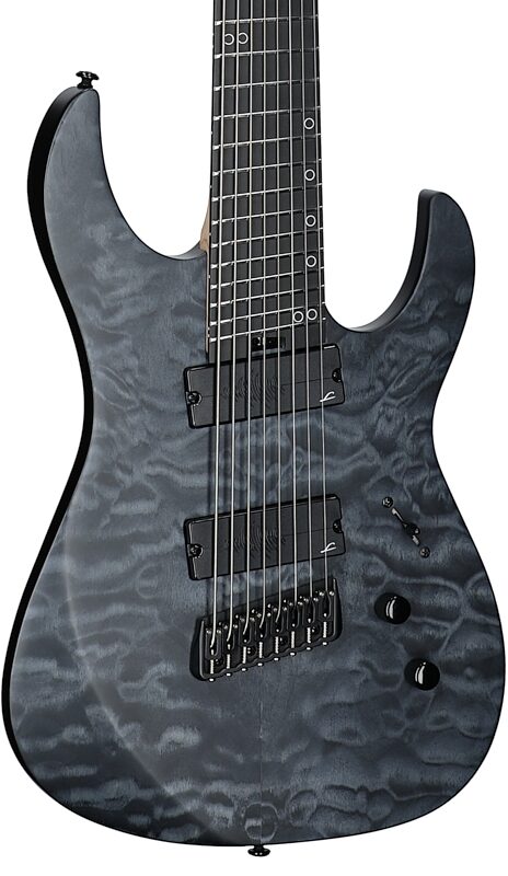 open zoom image for Legator N8FSS Ninja 8 Multi-Scale Guitar, 8-String, Black Quilted Maple, Full Left Front