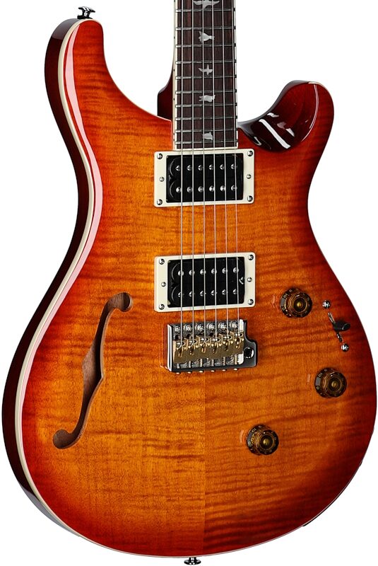 open zoom image for PRS Paul Reed Smith SE Custom 24 Semi-Hollow Piezo Electric Guitar (with Gig Bag), Vintage Sunburst, Open Box (Very Good), Full Left Front