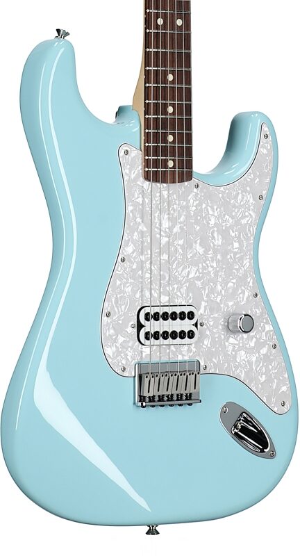 open zoom image for Fender Limited Edition Tom DeLonge Stratocaster (with Gig Bag), Daphne Blue, Open Box (Very Good), Full Left Front