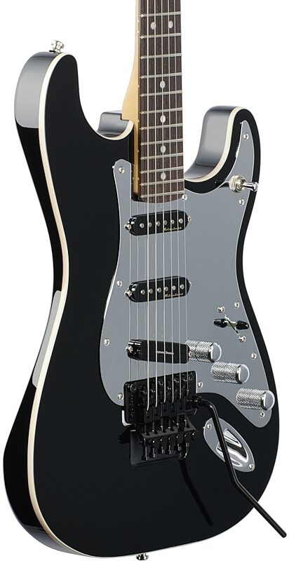open zoom image for Fender Tom Morello Stratocaster Electric Guitar, Rosewood Fingerboard (with Case), Black with Chrome Pickguard, Full Left Front