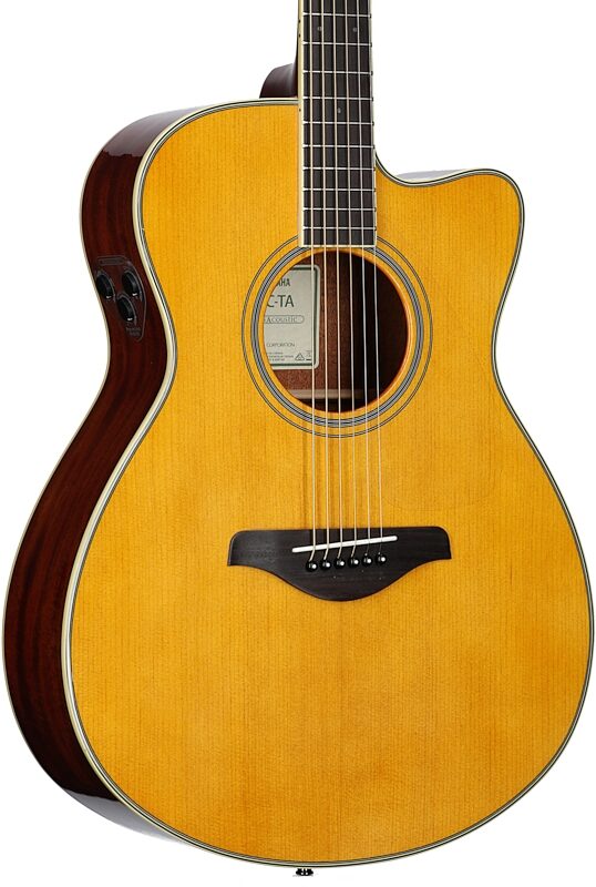 open zoom image for Yamaha FSC-TA Cutaway TransAcoustic Guitar, Vintage Tint, Full Left Front
