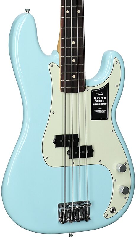 open zoom image for Fender 75th Anniversary Player II Precision Electric Bass, with Rosewood Fingerboard, Daphne Blue, Full Left Front