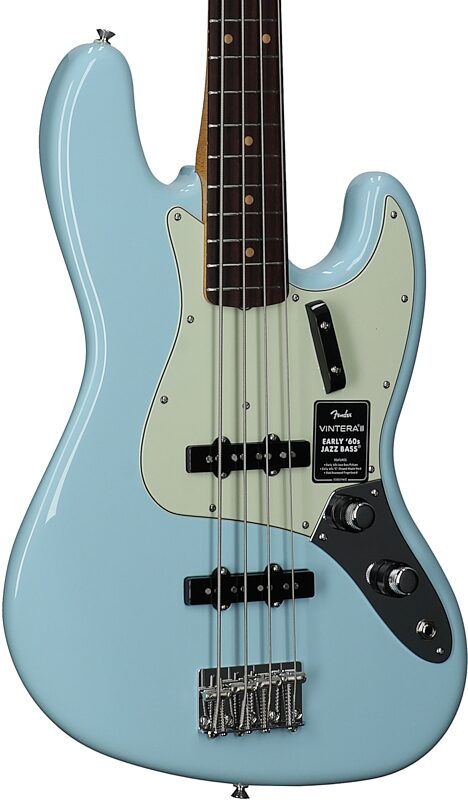 open zoom image for Fender Vintera III Early 60s Jazz Bass Guitar, Sonic Blue, Full Left Front