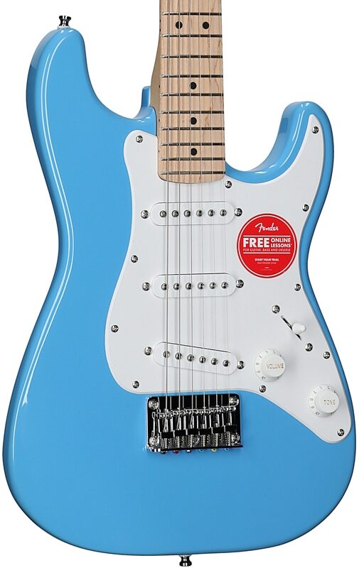 open zoom image for Squier Mini Stratocaster Electric Guitar, with Maple Fingerboard, California Blue, Full Left Front