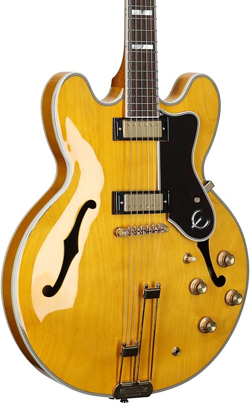 open zoom image for Epiphone Sheraton Semi-Hollowbody Electric Guitar (with Gig Bag), Natural, with Gold Hardware, Full Left Front