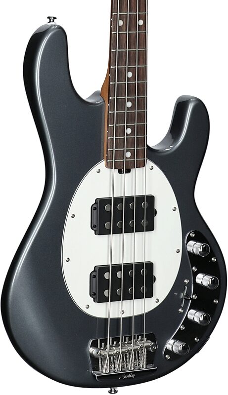 open zoom image for Sterling by Music Man StingRay Ray34HH Electric Bass, Charcoal Frost, Rosewood Fretboard, Full Left Front