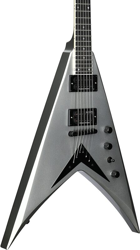 open zoom image for Kramer Dave Mustaine Vanguard Electric Guitar (with Case), Silver Metallic, Full Left Front