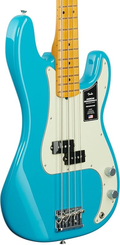 open zoom image for Fender American Pro II Precision Electric Bass, Maple Fingerboard (with Case), Miami Blue, Full Left Front