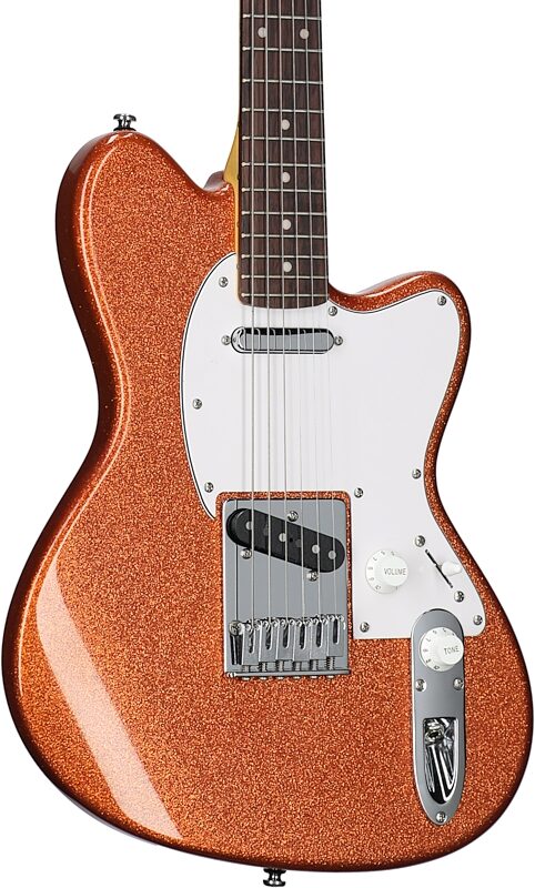 open zoom image for Ibanez Yvette Young YY20 Electric Guitar, Orange Cream Sparkle, Full Left Front