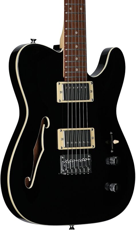 open zoom image for Michael Kelly 58 Thinline Electric Guitar, Gloss Black, Full Left Front