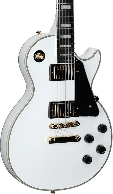 open zoom image for Epiphone Inspired by Gibson Les Paul Custom Electric Guitar, (with Gig Bag), Alpine White, Full Left Front