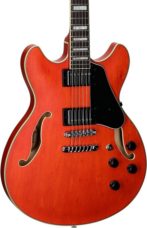 open zoom image for Ibanez AS73 Artcore Semi-Hollow Electric Guitar, Transparent Tangerine Flat, Full Left Front