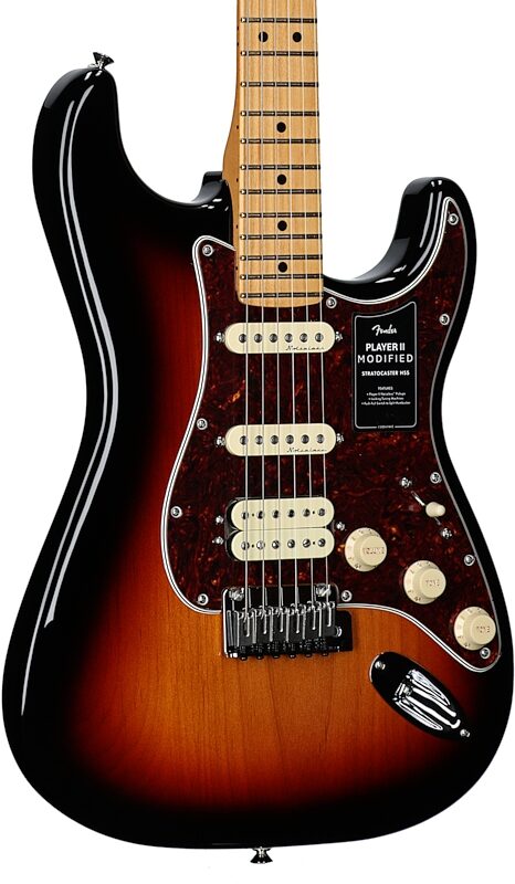 open zoom image for Fender Player II Modified HSS Stratocaster Electric Guitar, Maple Fingerboard (with Gig Bag), 3-Color Sunburst, Open Box (Very Good), Full Left Front