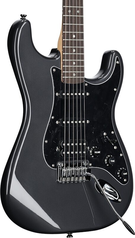 open zoom image for Squier Affinity Strat HSS Electric Guitar Pack, Maple Fingerboard, Charcoal Frost Metallic, Full Left Front