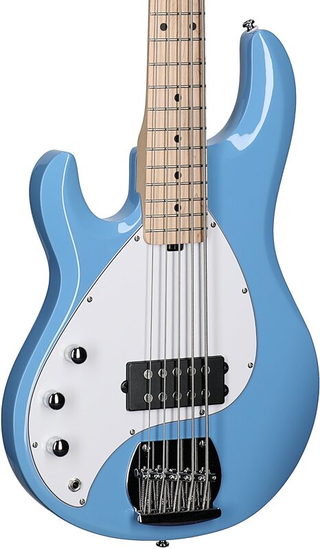 open zoom image for Sterling by Music Man Ray5LH Electric Bass, Left-Handed, Chopper Blue, Hard Maple Fretboard, Full Left Front