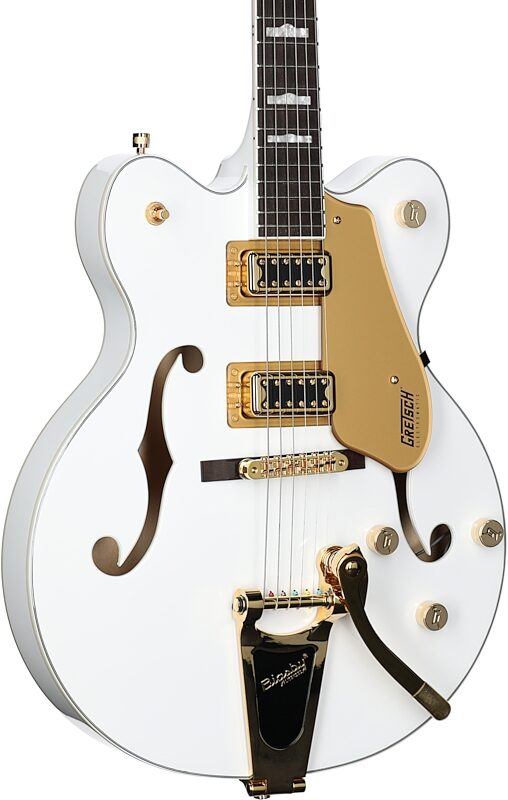 open zoom image for Gretsch G5422TG Electromatic Hollowbody Double Cutaway Electric Guitar, Snow Crest White, Open Box (Very Good), Full Left Front