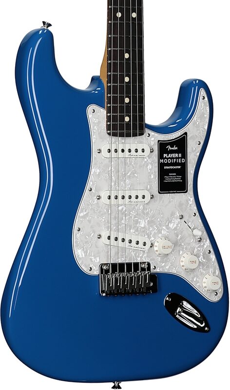 open zoom image for Fender Player II Modified Stratocaster Electric Guitar, Rosewood Fingerboard (with Gig Bag), Electric Blue, Full Left Front
