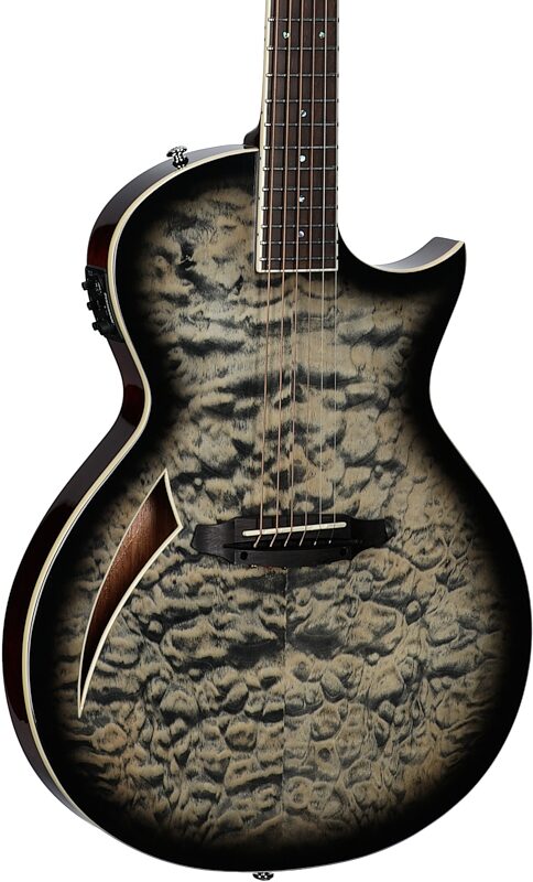 open zoom image for ESP LTD TL-6QM Acoustic-Electric Thinline Electric Guitar, Charcoal Burst, Full Left Front