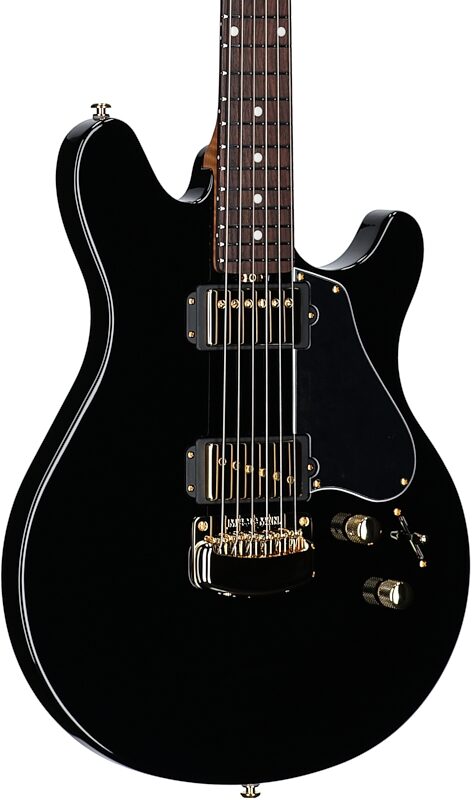 open zoom image for Ernie Ball Music Man Valentine Electric Guitar, Gloss Black, Rosewood Fretboard, Full Left Front
