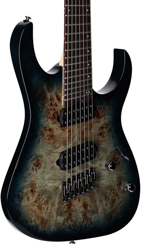 open zoom image for Ibanez RGMS7PB Multi-Scale Electric Guitar, 7-String, Cosmic Blue Sunburst, Full Left Front