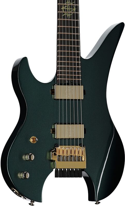 open zoom image for Schecter Synyster Gates 7 Headless Left-Handed Electric Guitar, Oak Green, Full Left Front