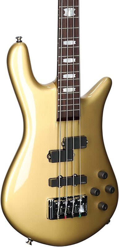 open zoom image for Spector Euro 4 Classic Electric Bass (with Gig Bag), Metallic Gold Gloss, Full Left Front