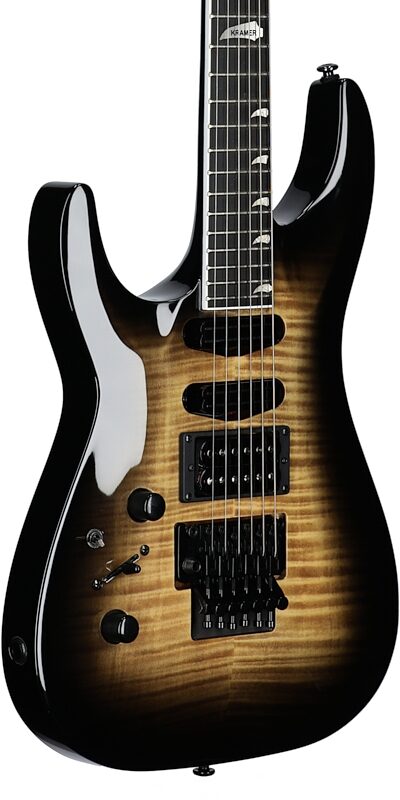 open zoom image for Kramer SM-1 Figured Left-Handed Electric Guitar, Black Denim Perimeter, Full Left Front