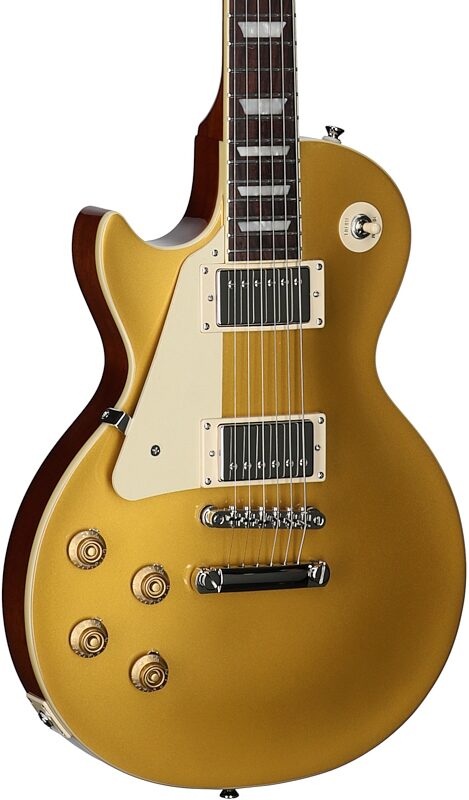 open zoom image for Epiphone Inspired by Gibson Les Paul Standard Electric Guitar, Left-Handed (with Gig Bag), Gold Top, Open Box (Good), Full Left Front