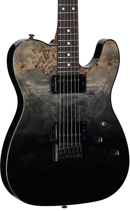 open zoom image for Schecter PT Standard Electric Guitar, Black Fade Burst Burl, Full Left Front