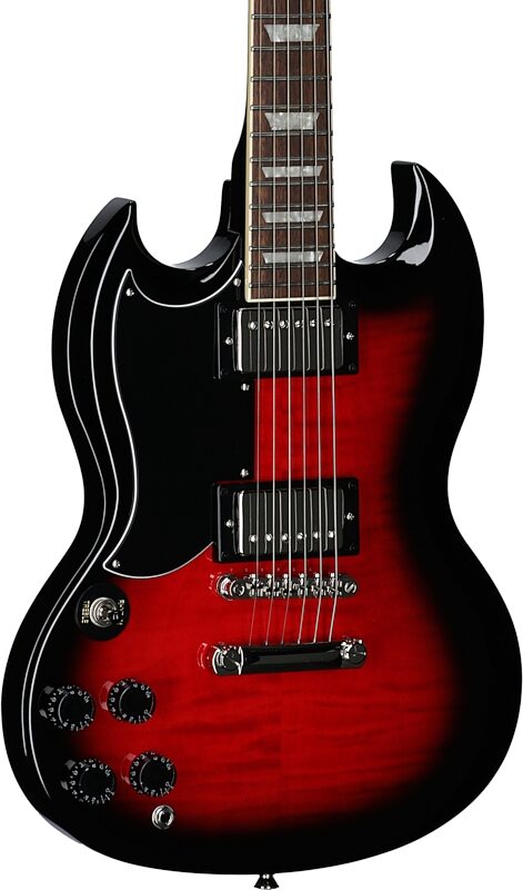 open zoom image for Epiphone SG Tribute Plus Electric Guitar, Left-Handed, Cherry Burst, Full Left Front