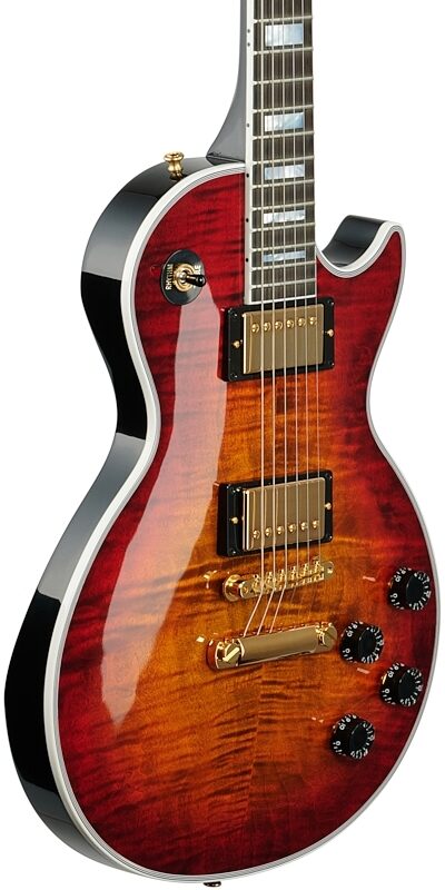 open zoom image for Gibson Custom Les Paul Axcess Figured Top Electric Guitar (with Case), Bengal Burst, Full Left Front
