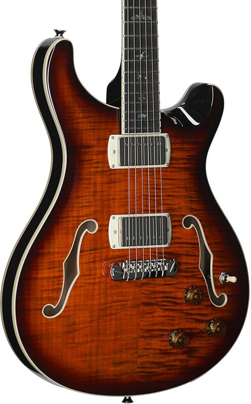 open zoom image for PRS Paul Reed Smith SE Hollowbody II Piezo Electric Guitar (with Gig Bag), Orange Tiger Smokeburst, Full Left Front
