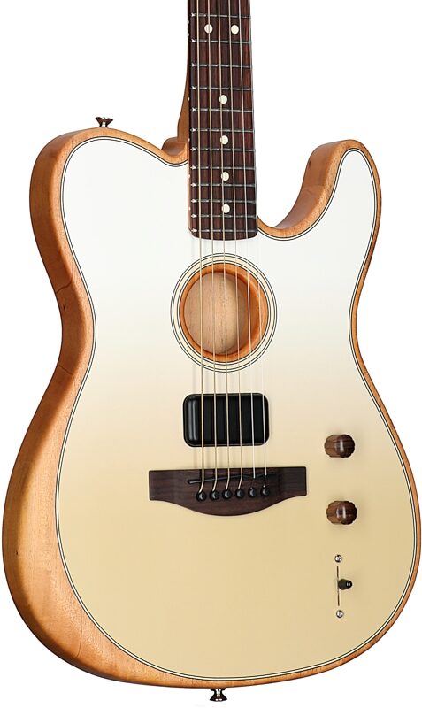 open zoom image for Fender FINNEAS Acoustasonic Player Telecaster Acoustic-Electric Guitar, (with Gig Bag), Cappuccino, Full Left Front