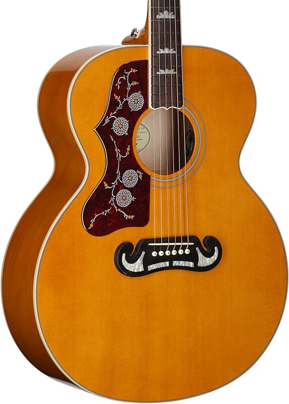 open zoom image for Epiphone J-200 Studio Jumbo Acoustic-Electric Guitar, Left-Handed (with Gig Bag), Natural, Full Left Front