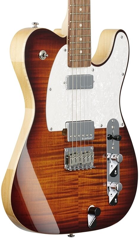 open zoom image for Michael Kelly Hybrid '55 Electric Guitar, Pau Ferro Fingerboard, Tiger Eye Burst, Open Box (Very Good), Full Left Front