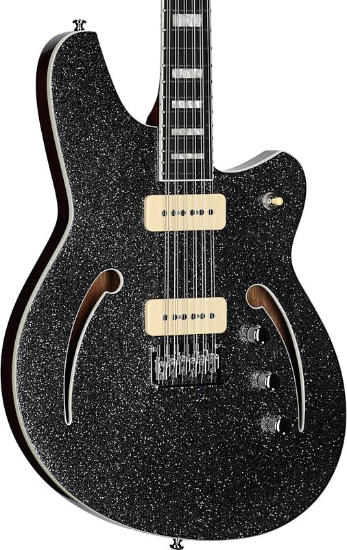 open zoom image for Reverend Airwave 12 Electric Guitar, 12-String, Black Spark, Full Left Front