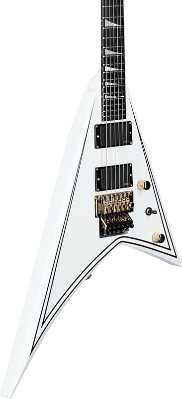open zoom image for Jackson MJ Rhoads RR24MG Electric Guitar (with Case), Snow White with Black Pinstripes, Full Left Front