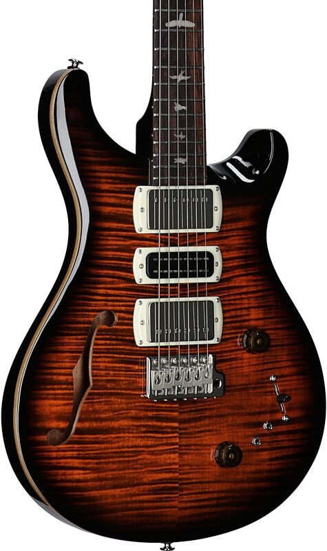 open zoom image for PRS Paul Reed Smith SE Special V2 Semi-Hollowbody Electric Guitar (with Gig Bag), Orange Tiger Smokeburst, Full Left Front