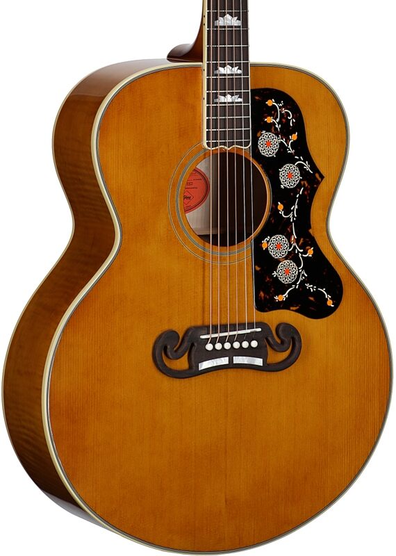 open zoom image for Epiphone Inspired by Gibson Custom 1957 SJ-200 Reissue Acoustic-Electric Guitar (with Case), Antique Natural, Full Left Front