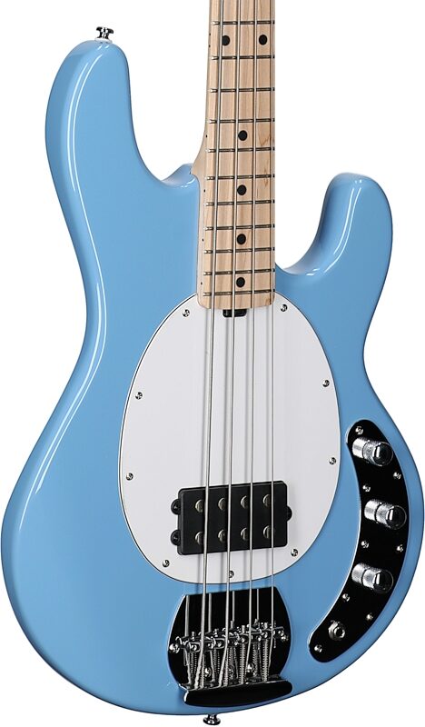 open zoom image for Sterling by Music Man StingRay Electric Bass, Chopper Blue, Hard Maple Fretboard, Full Left Front