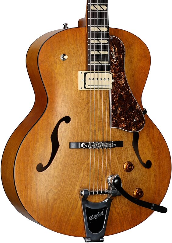 open zoom image for Godin 5th Avenue Jumbo P-Rail Archtop Electric Guitar, Harvest Gold, Full Left Front