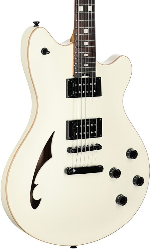 open zoom image for EVH Eddie Van Halen SA-126 Standard Centerblock Electric Guitar, Satin Vintage White, Full Left Front