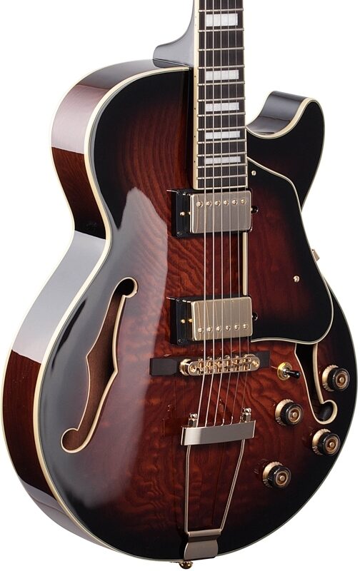open zoom image for Ibanez Artcore Expressionist AG95QA Hollowbody Electric Guitar, Dark Brown Sunburst, Full Left Front