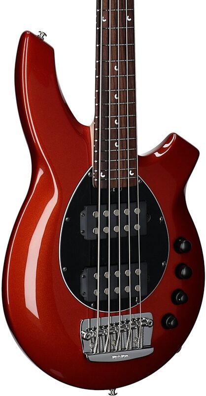 open zoom image for Ernie Ball Music Man Bongo 5HH Electric Bass, 5-String (with Case), Blood Orange, Rosewood Fretboard, Full Left Front